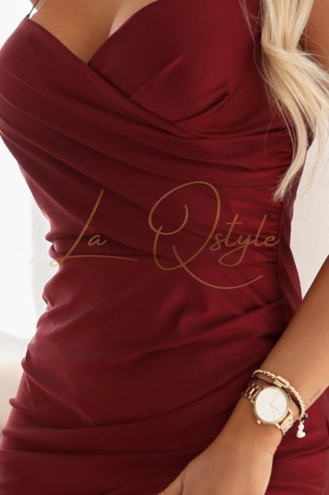 Dopasowana długa sukienka maxi z kopertowym dekoltem i rozcięciem BORDOWA