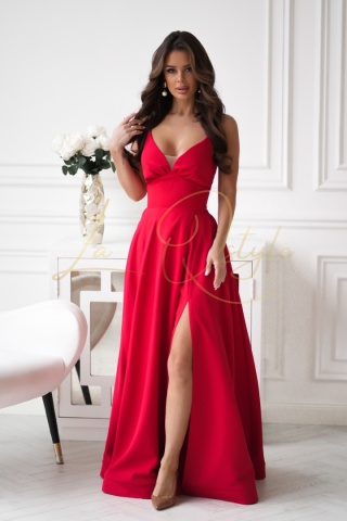 ALIAH długa sukienka wieczorowa z gorsetem i wiązaniem na plecach CZERWONA