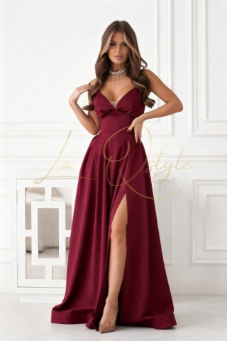 ALIAH długa sukienka wieczorowa z gorsetem i wiązaniem na plecach BORDOWA