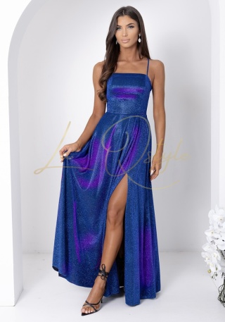 AURELIA brokatowa maxi sukienka z gorsetem i wiązaniem na plecach CHABER AMARANT