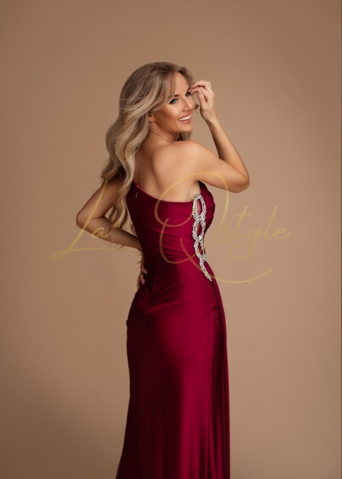 GABRIELLE dopasowana sukienka z gorsetem i ozdobnym wiązaniem CZERWONA