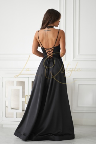 ALIAH długa sukienka wieczorowa z gorsetem i wiązaniem na plecach CZARNA