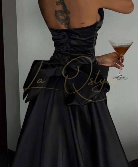 Gorsetowa sukienka balowa z kokardą CZARNA