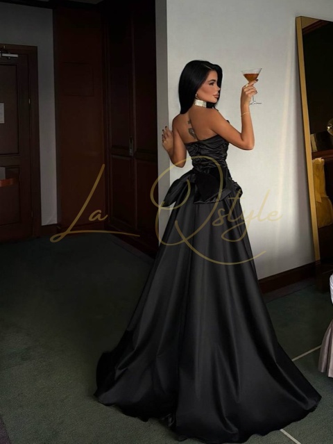 Gorsetowa sukienka balowa z kokardą CZARNA