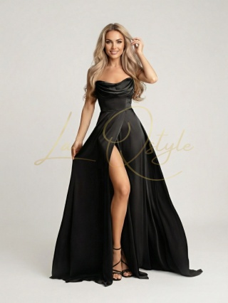 TEAMI długa balowa sukienka gorsetowa z rozcięciem CZARNA