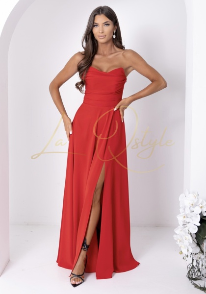 WENUS długa sukienka gorsetowa z ozdobnym wiązaniem na plecach CZERWONA