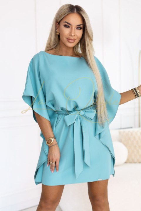 SOFIA Sukienka motyl z wiązaniem w pasie - pastelowy turkus