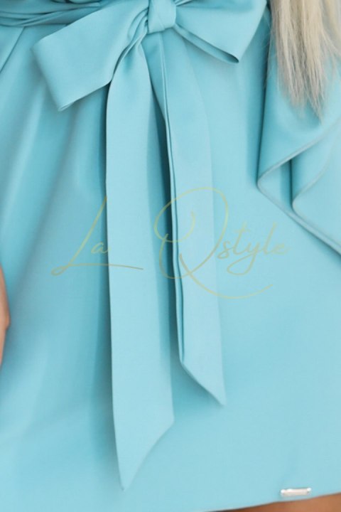 SOFIA Sukienka motyl z wiązaniem w pasie - pastelowy turkus