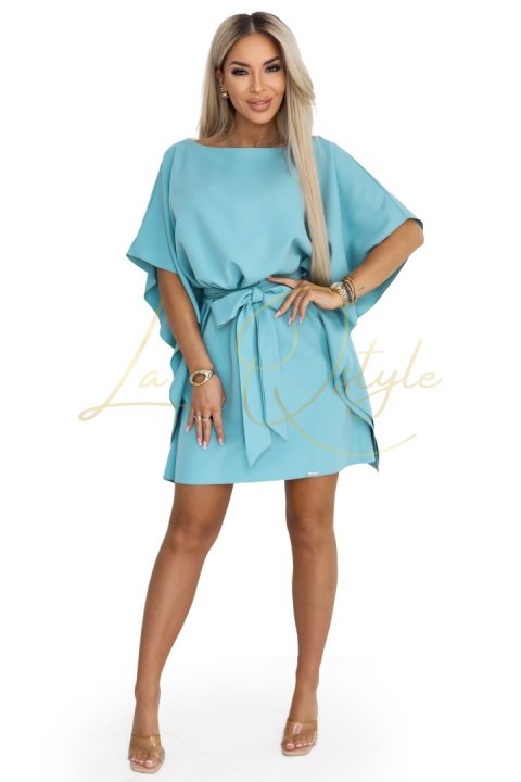 SOFIA Sukienka motyl z wiązaniem w pasie - pastelowy turkus