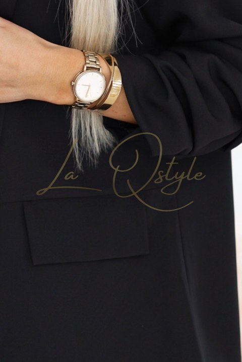 Damska klasyczna marynarka z drapowanymi rękawkami CZARNA