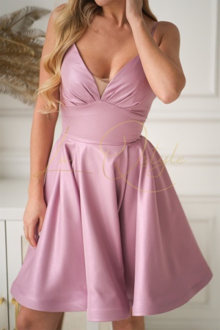 ALIAH brokatowa mini sukienka z gorsetem i wiązaniem na plecach PUDROWY RÓŻ