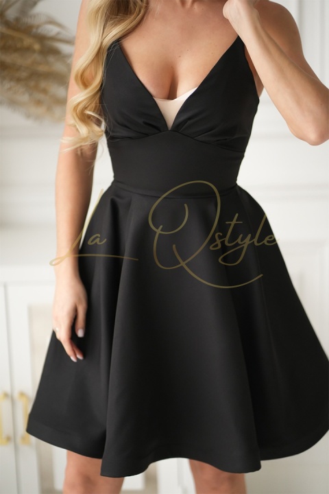 Brokatowa mini sukienka z gorsetem i wiązaniem na plecach CZARNA