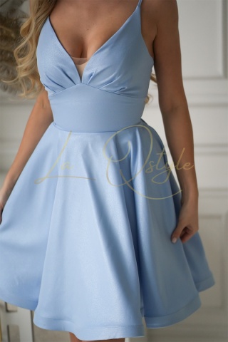 ALIAH brokatowa mini sukienka z gorsetem i wiązaniem na plecach BŁĘKITNA