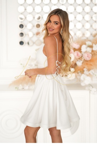 ALIAH brokatowa mini sukienka z gorsetem i wiązaniem na plecach ECRU