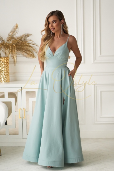 ALIAH długa sukienka wieczorowa z gorsetem i wiązaniem na plecach SZAŁWIA