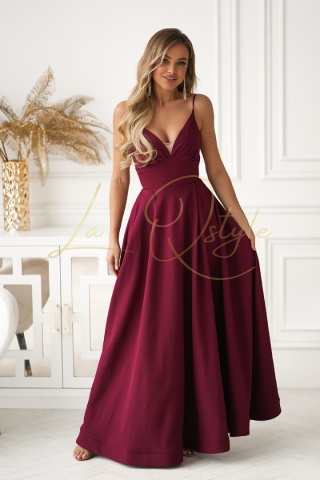 ALIAH długa sukienka wieczorowa z gorsetem i wiązaniem na plecach BORDOWA