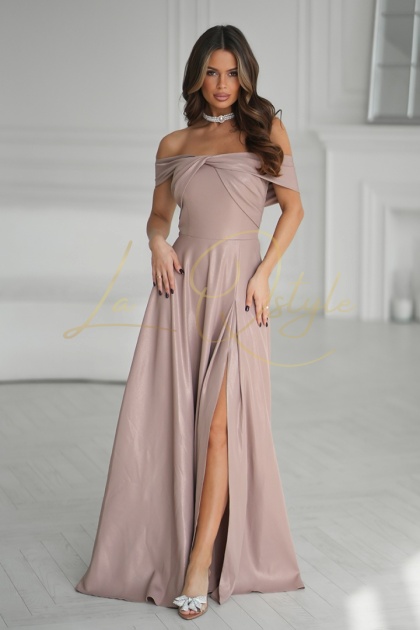 MELISSA błyszcząca maxi sukienka w stylu hiszpańskim CAMEL