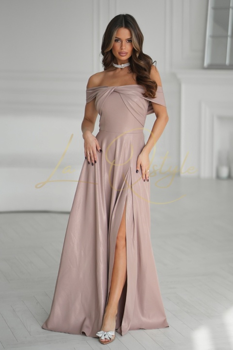 MELISSA błyszcząca maxi sukienka w stylu hiszpańskim CAMEL