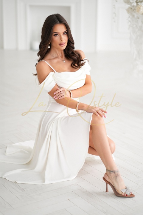 FLORFI sukienka midi z hiszpańskim dekoltem ECRU