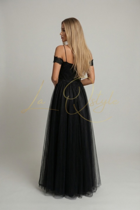 Brokatowa sukienka tiulowa z koronką księżniczka CZARNA