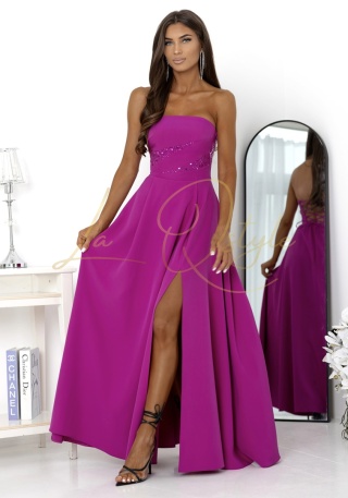 ROSSANA maxi sukienka z wiązaniem na plecach i ozdobnym gorsetem MAGENTA