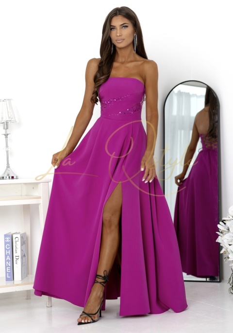 Maxi sukienka z wiązaniem na plecach i ozdobnym gorsetem MAGENTA