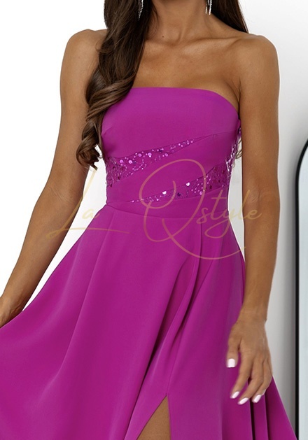 Maxi sukienka z wiązaniem na plecach i ozdobnym gorsetem MAGENTA