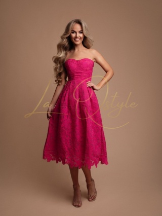 SALMA koronkowa sukienka midi z gorsetem FUKSJA