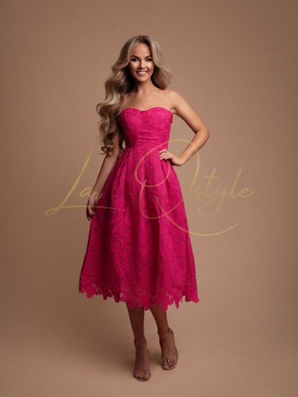 SALMA koronkowa sukienka midi z gorsetem FUKSJA