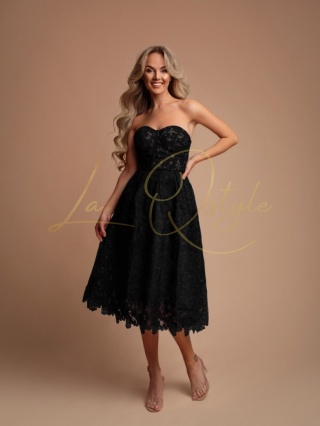 SALMA koronkowa sukienka midi z gorsetem CZARNA z beżem