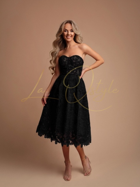 Koronkowa sukienka midi z gorsetem CZARNA z beżem