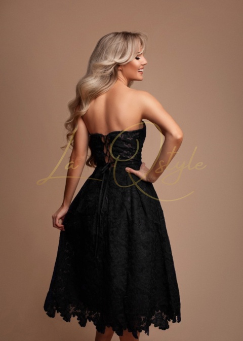 Koronkowa sukienka midi z gorsetem CZARNA z beżem