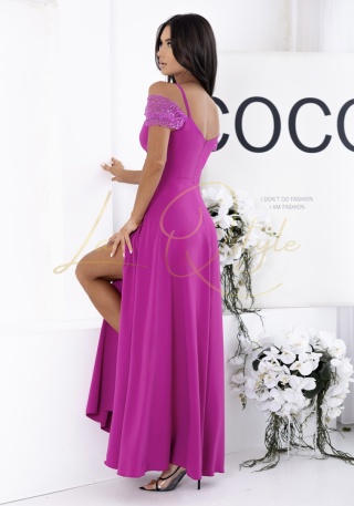 VALENTINA sukienka z cekinowymi wstawkami i hiszpańskim dekoltem MAGENTA