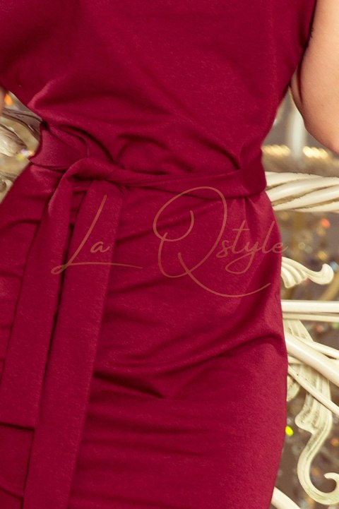 ROXI sukienka z asymetryczną spódnicą i paskiem BORDOWA