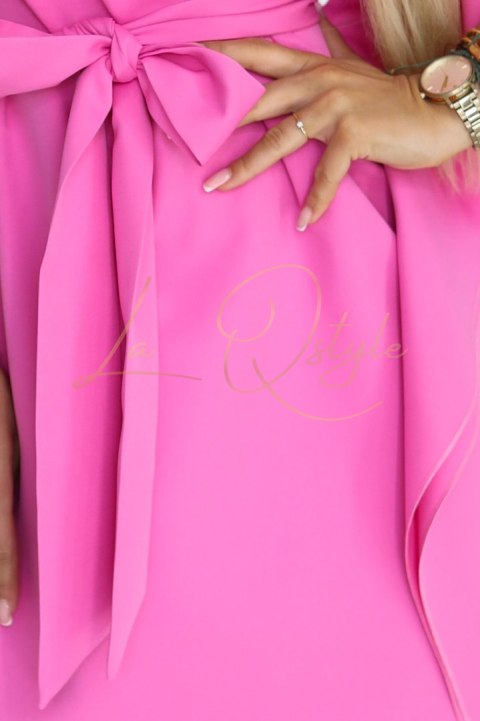 Różowa sukienka motyl z wiązaniem w pasie JASNA FUKSJA