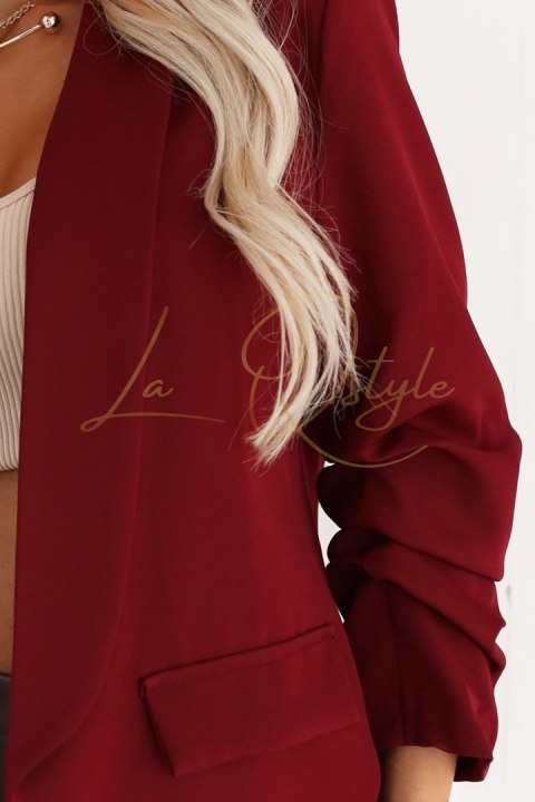 Damska klasyczna marynarka z drapowanymi rękawkami BORDOWA