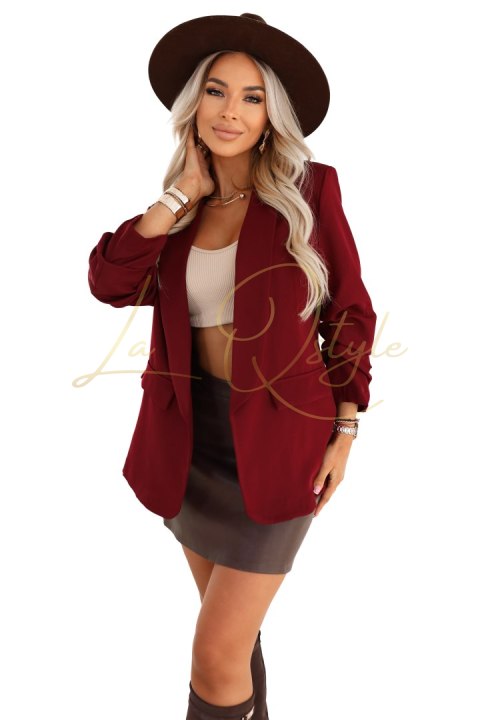 Damska klasyczna marynarka z drapowanymi rękawkami BORDOWA