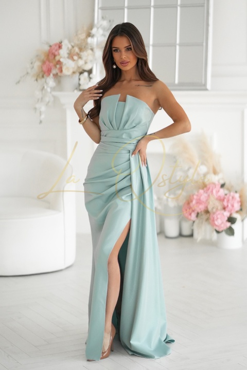 Dopasowana połyskująca sukienka z wiązaniem na plecach PISTACJOWA