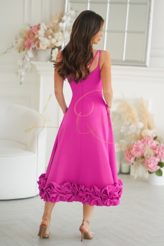 ROZALIA FALBANA rozkloszowana sukienka midi z falbaną FUKSJA