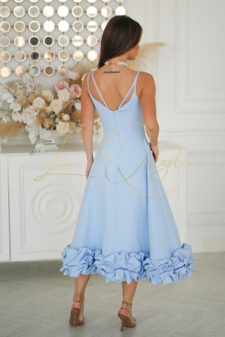 ROZALIA FALBANA rozkloszowana sukienka midi z falbaną BŁĘKITNA