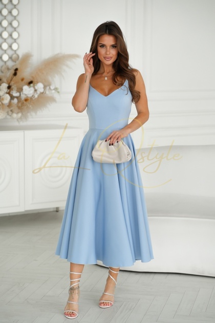 ROZALIA sukienka midi na ramiączkach BŁĘKITNA