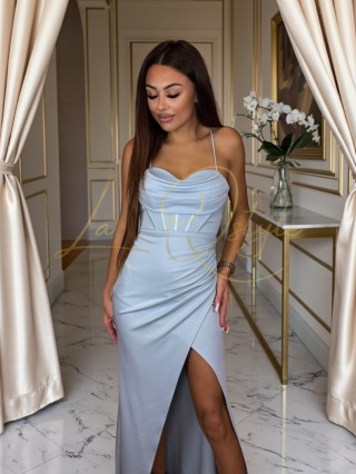 VERRON elegancka długa sukienka z gladkim gorsetem BŁĘKITNA