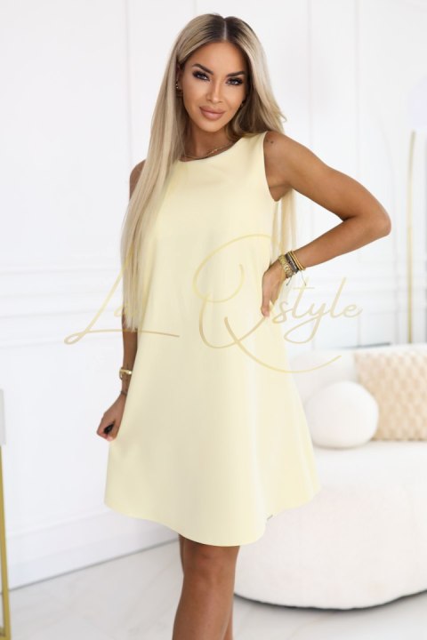 Trapezowa sukienka bez rękawów z paskiem MASEŁKOWY ŻÓŁTY