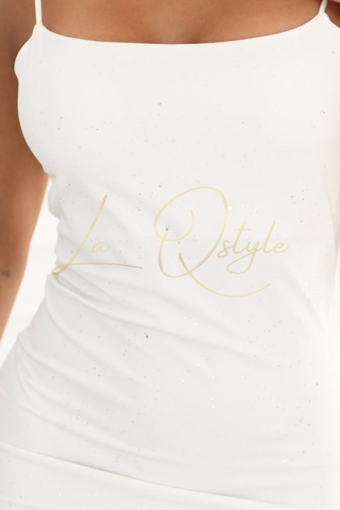 Sukienka midi na cienkich ramiączkach z subtelnym połyskiem ECRU