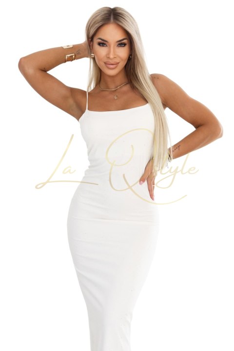 Sukienka midi na cienkich ramiączkach z subtelnym połyskiem ECRU