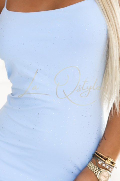 Sukienka midi na cienkich ramiączkach z subtelnym połyskiem BŁĘKITNA