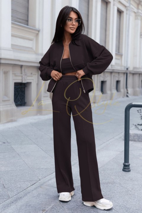 Czekoladowy komplet MISTY bomberka + szerokie spodnie