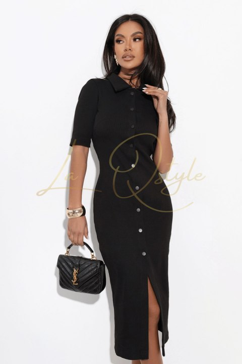 Dopasowana czarna sukienka na guziki ALIA