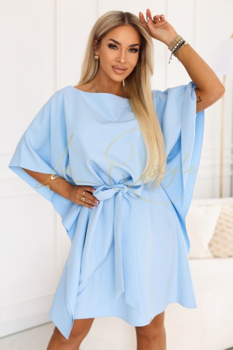 287-43 SOFIA Sukienka typu motyl z wiązaniem w pasie - jasny błękit