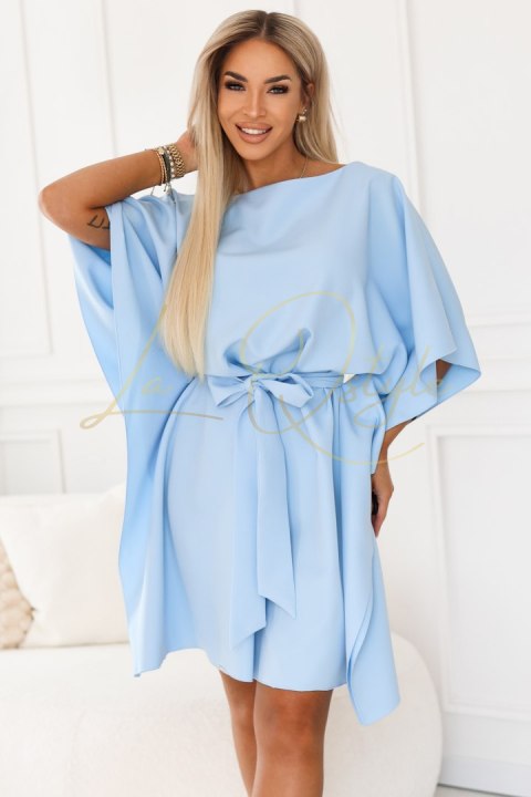 287-43 SOFIA Sukienka typu motyl z wiązaniem w pasie - jasny błękit